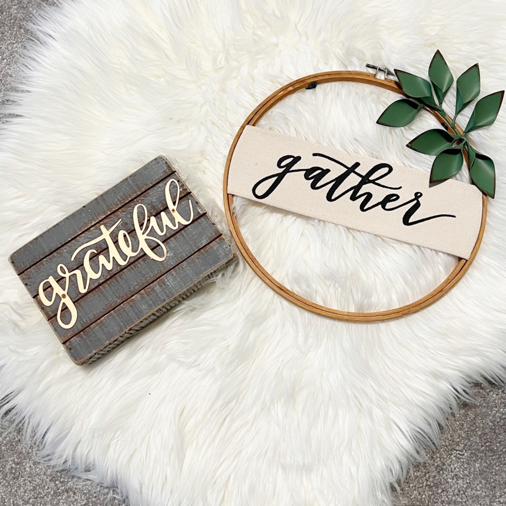 Gather & Grateful Sign with metal accents